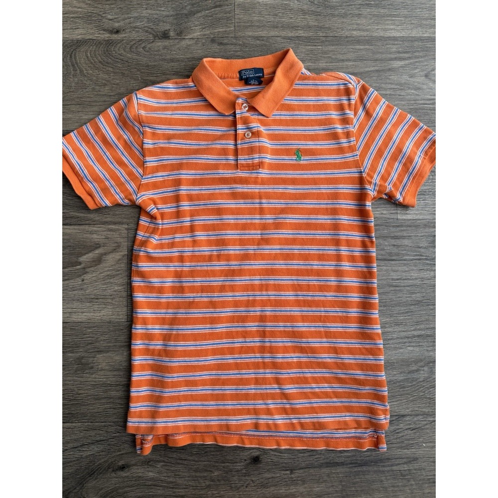 Polo Ralph Lauren Shirt Boys Orange Blue Striped Preppy Golf‎ Large/16-18